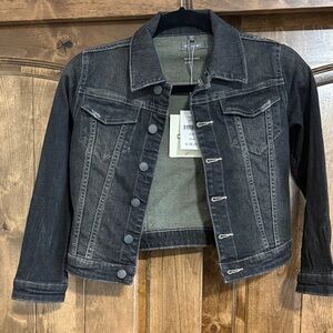 DL1961 Kids Black Denim Jacket with Blue Truck and Pumpkin Design